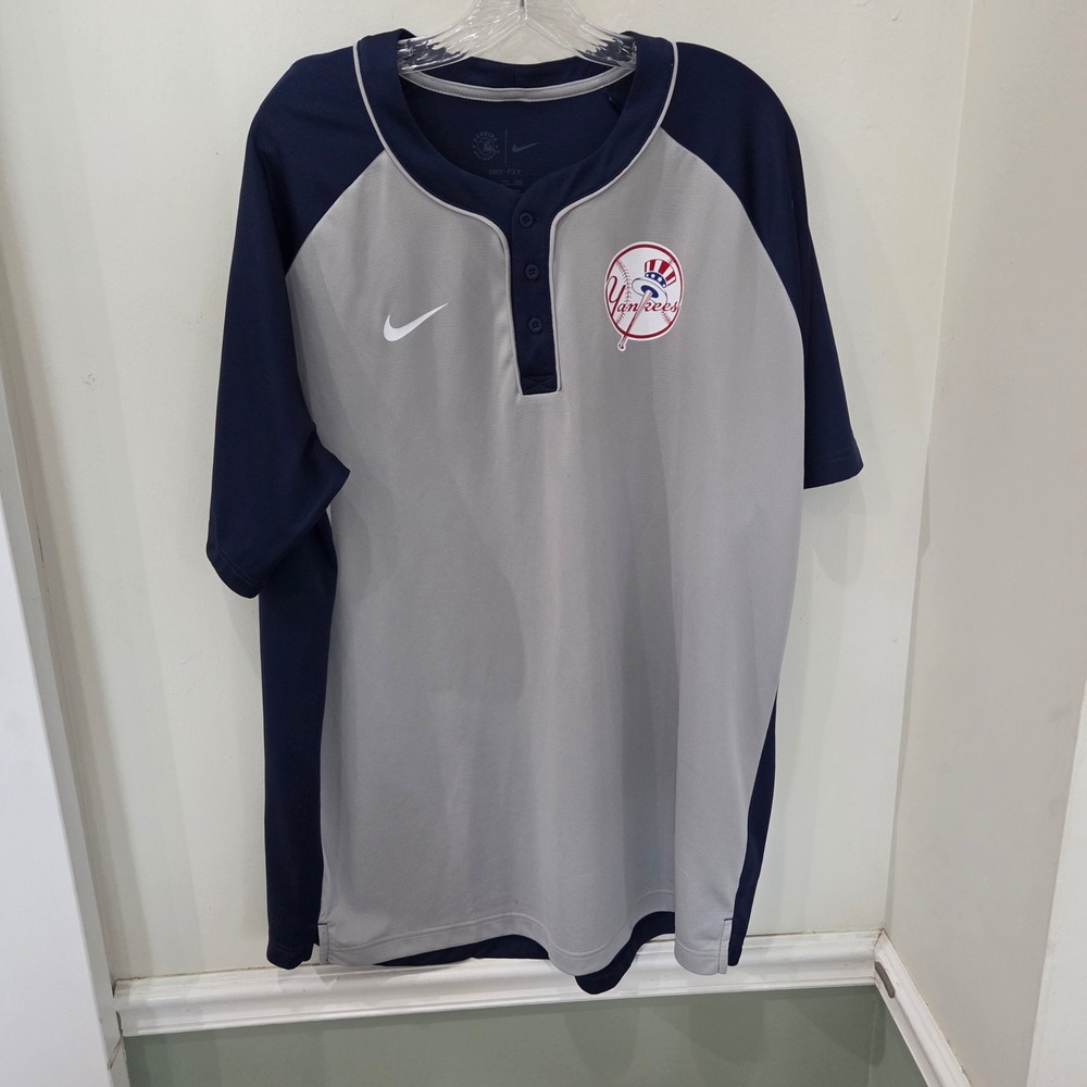 Nike Baseball Jersey XXL Gray Navy New York Yankees Dri-FIT Henley Shirt